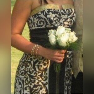 Nicole Miller Collection strapless long gown black gold silk fits XS